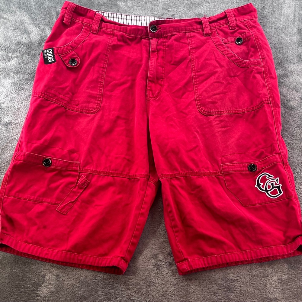 COOGI Mens Red Cargo Shorts Size 44 Cotton Twill Embroidered Logo Streetwear